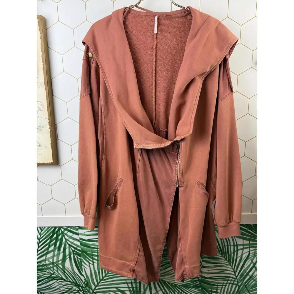 Free People Boho Asymmetrical Drape Hooded Jacket w/ Cinched Waist - Size -Small